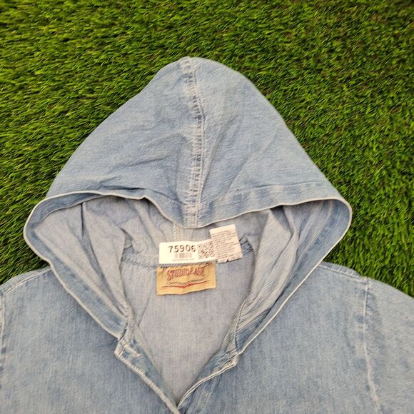 Studio-Ease Denim Hoodie Womens Medium 21x21 Cropped Boxy - Picture 9 of 12
